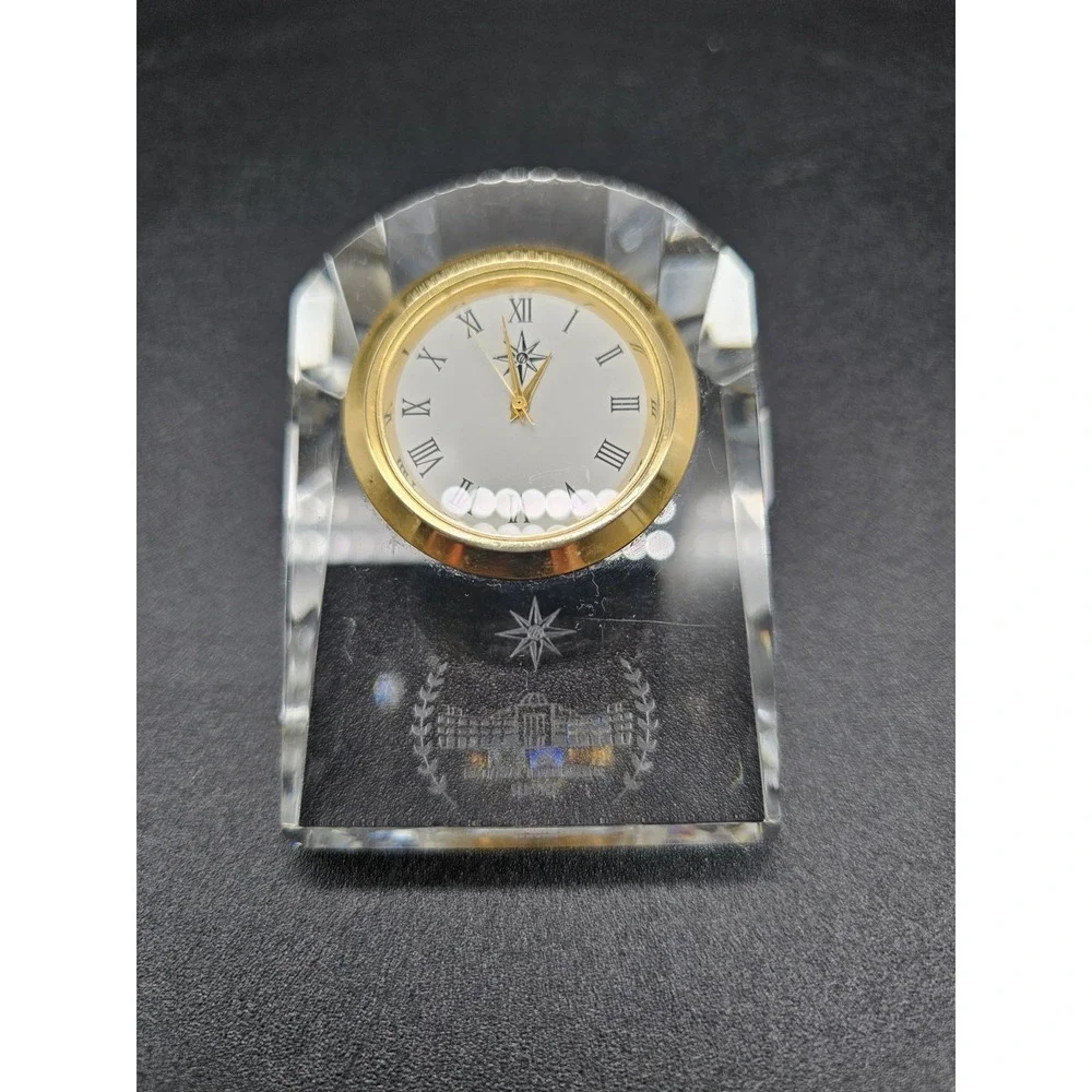 National Intelligence Service Desktop Crystal Paperweight Clock Political Govt‎